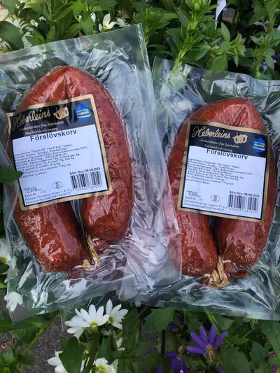 Förslövskorv från Heberleins på Bjärehalvön.